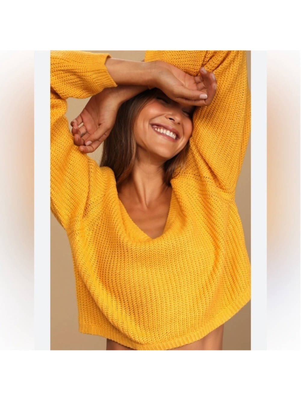 Lulus Fall is Calling Mustard Yellow Knit V-Neck Cropped Sweater women's small - Picture 2 of 12